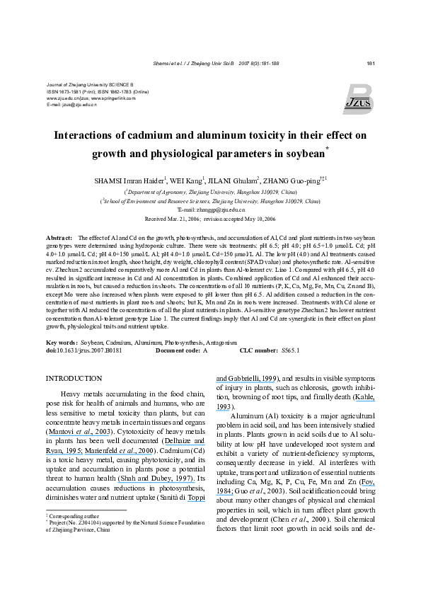 (PDF) Interactions of cadmium and aluminum toxicity in their effect on ...