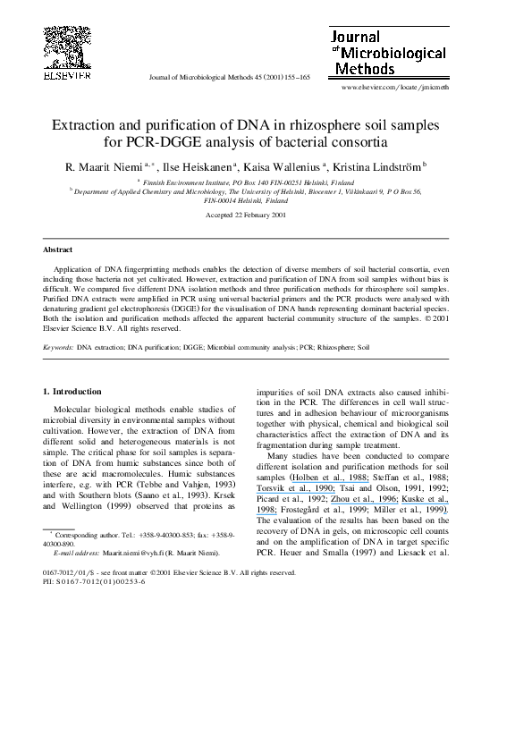 (PDF) Extraction and purification of DNA in rhizosphere soil samples ...