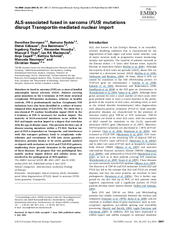 (PDF) ALS-associated fused in sarcoma (FUS) mutations disrupt ...