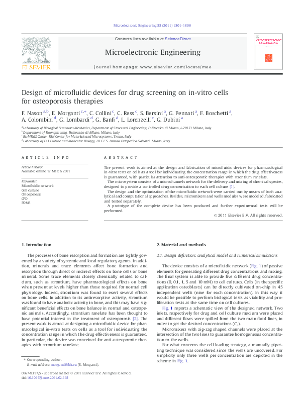 (PDF) Design of microfluidic devices for drug screening on in-vitro ...