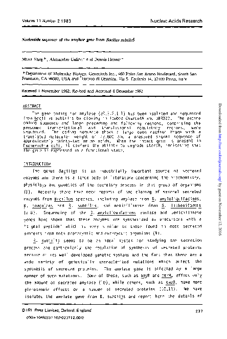(PDF) Nucleotide sequence of the amylase gene from Bacillus subtilis