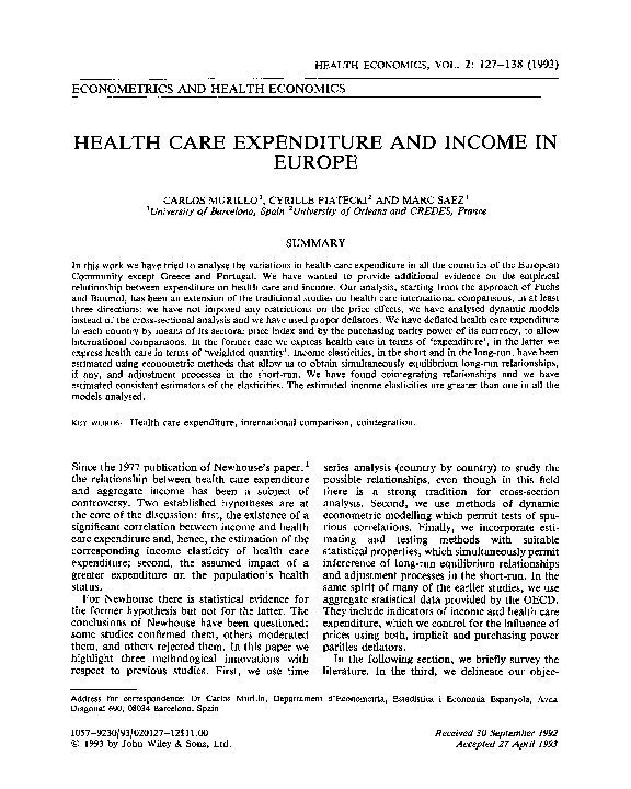 (PDF) Health care expenditure and income in Europe