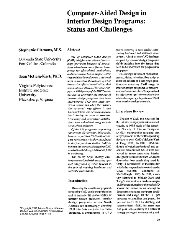 (PDF) Computer-Aided Design in Interior Design Programs: Status and ...