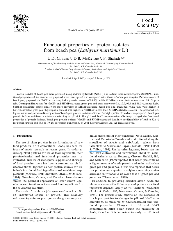(PDF) Functional properties of protein isolates from beach pea ...
