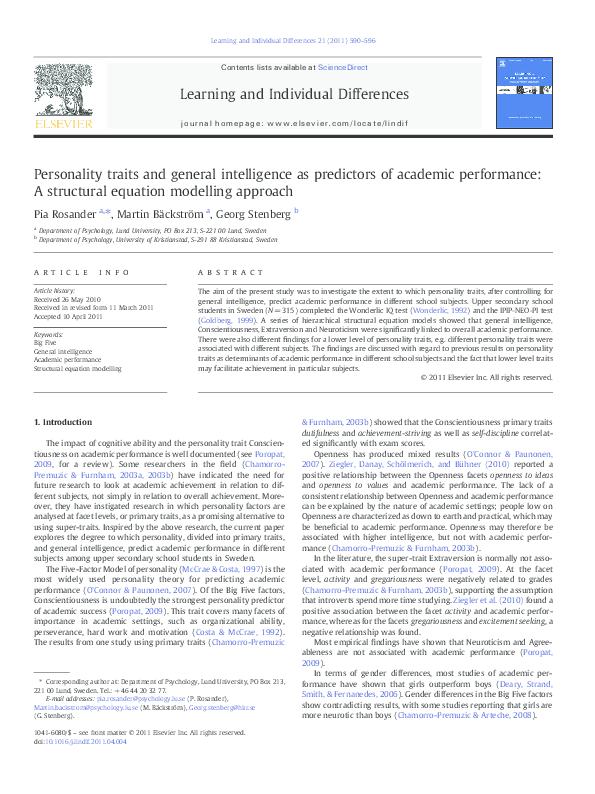 (PDF) Personality traits and general intelligence as predictors of ...