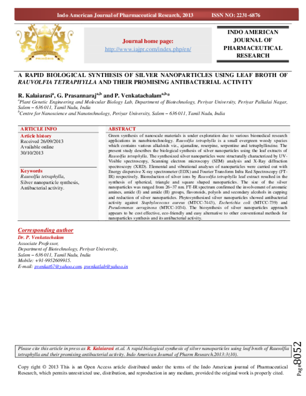 (PDF) Rapid biological synthesis of silver nanoparticles using plant ...