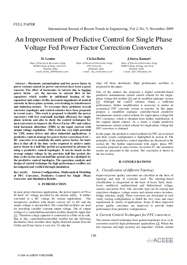 (PDF) A Static Improvement of Predictive Control for Single Phase