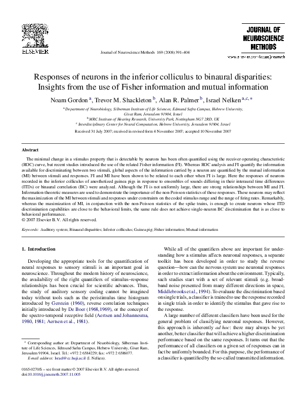 (PDF) Responses of neurons in the inferior colliculus to dynamic ...