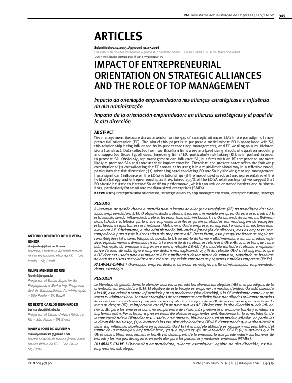 (PDF) IMPACT OF ENTREPRENEURIAL ORIENTATION ON STRATEGIC ALLIANCES AND ...