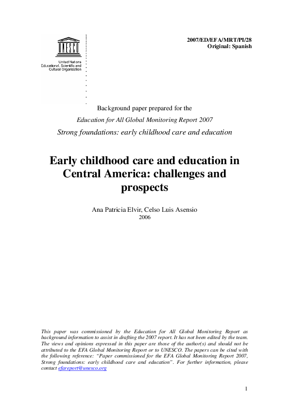 (PDF) Early childhood care and education in Central America: challenges ...