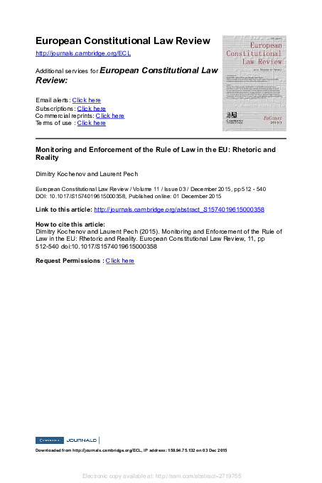 (PDF) Monitoring and Enforcement of the Rule of Law in the EU: Rhetoric ...