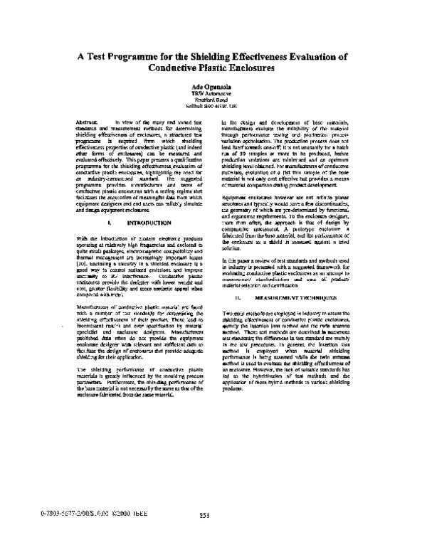 (PDF) A test programme for the shielding effectiveness evaluation of ...