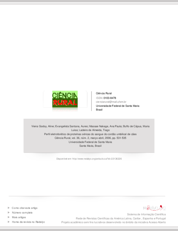 (PDF) Perfil eletroforético de proteínas séricas do sangue do cordão