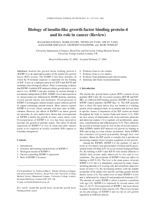 (PDF) Biology of insulin-like growth factor binding protein-4 and its ...