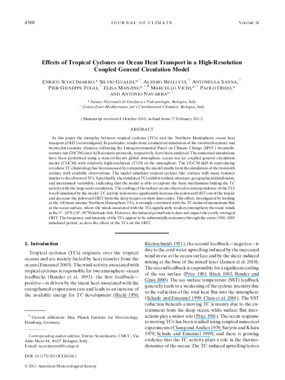 (PDF) Effects of Tropical Cyclones on Ocean Heat Transport as simulated ...