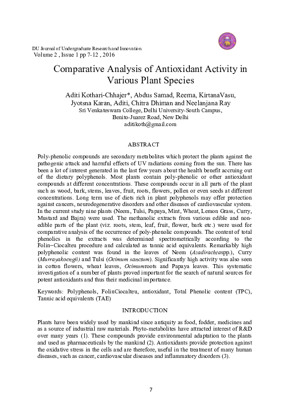 COMPARATIVE NUTRITIONAL ANALYSIS AND ANTIOXIDANT ACTIVITY PDF intelligence overview