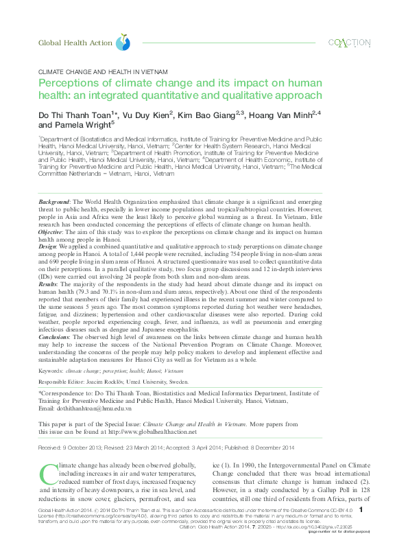 (PDF) Perceptions of climate change and its impact on human health: an ...