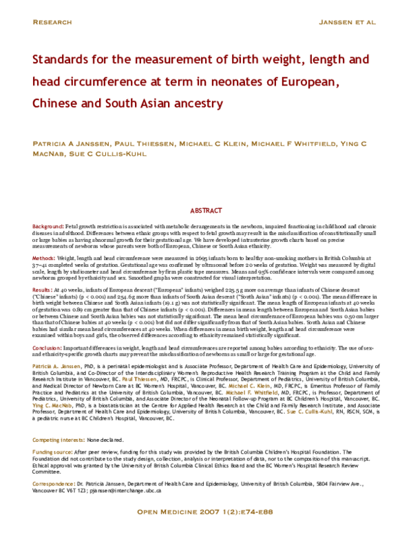 (PDF) Standards for the measurement of birth weight, length and head ...