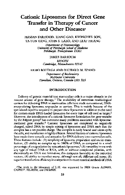 (PDF) Cationic Liposomes for Direct Gene Transfer in Therapy of Cancer ...