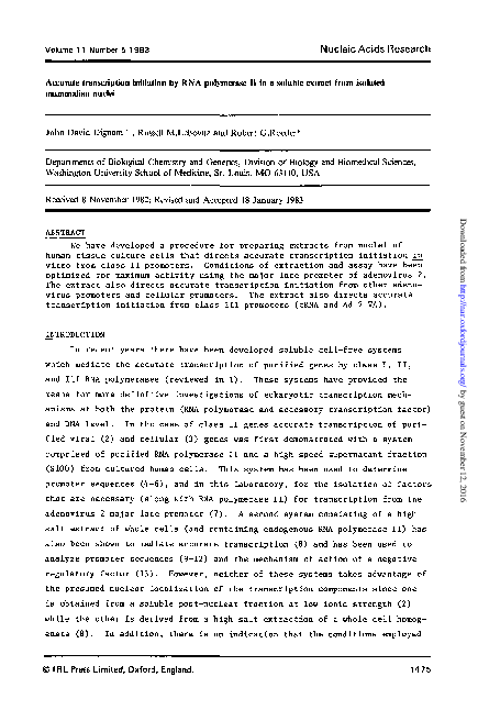 (PDF) Accurate transcription initiation by RNA polymerase II in a ...