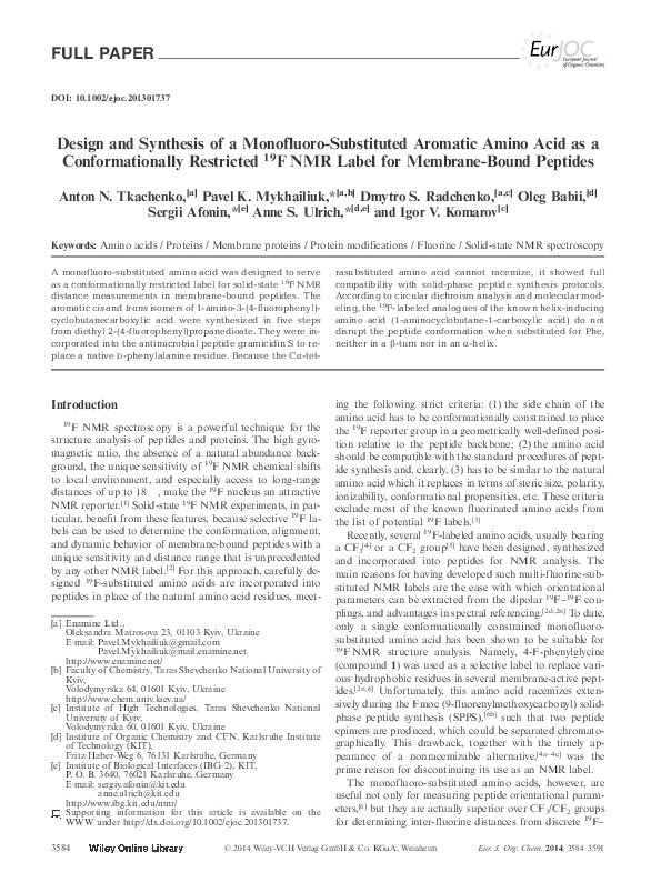 (PDF) Design and Synthesis of a Monofluoro-Substituted Aromatic Amino ...
