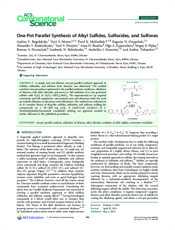 (PDF) One-Pot Parallel Synthesis of Alkyl Sulfides, Sulfoxides, and ...