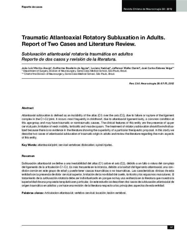 (PDF) Traumatic Atlantoaxial Rotatory Subluxation in Adults. Report of ...