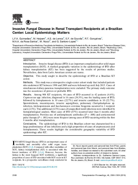 (PDF) Invasive Fungal Disease in Renal Transplant Recipients at a ...