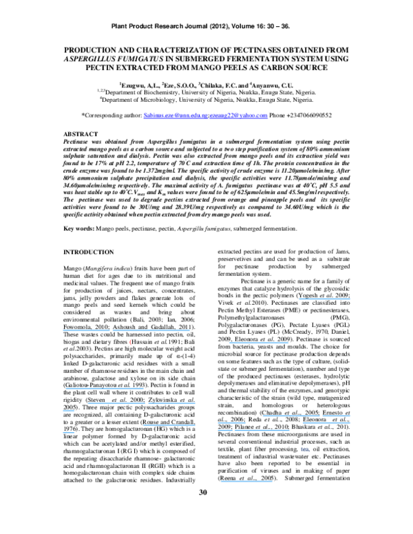 (PDF) Production and Characterization of Pectinases Obtained from