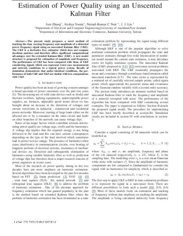 (PDF) Estimation of power quality using an unscented Kalman filter