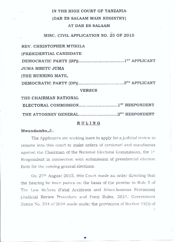 (PDF) The Dillema of Judicial Review in Tanzania The Last Days of the