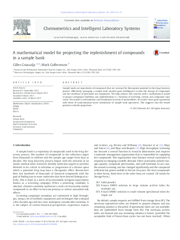(PDF) A Mathematical Model for Projecting the Replenishment of ...
