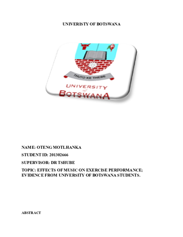 (DOC) effects of music on exercise performance Minsheric Motlhanka Academia.edu