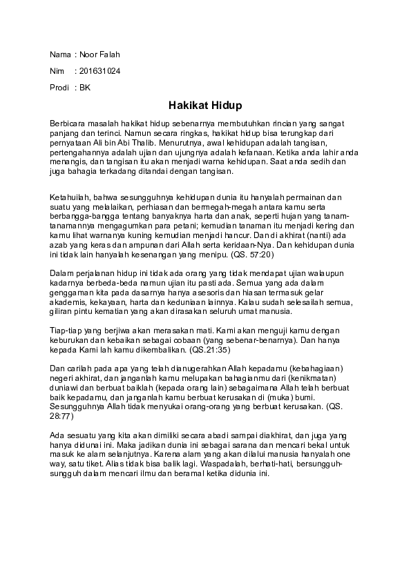 Doc Hakikat Hidup Noor Falah Academia Edu