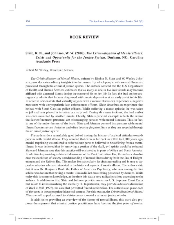 (PDF) Worley, R. M. (2008). “The criminalization of mental illness ...