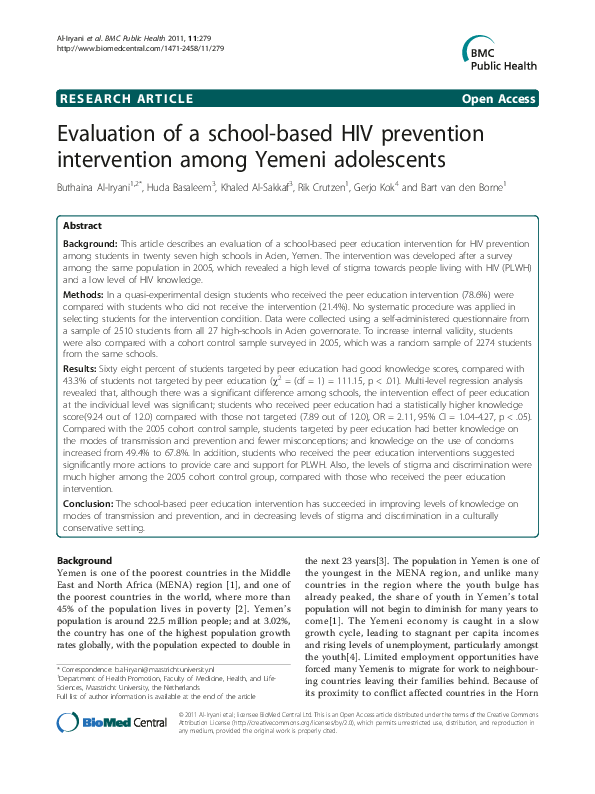(PDF) Evaluation of a school-based HIV prevention intervention among ...