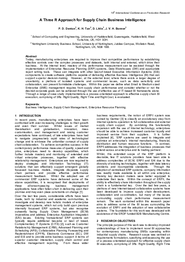 (PDF) A Three R Approach for Supply Chain Business Intelligence