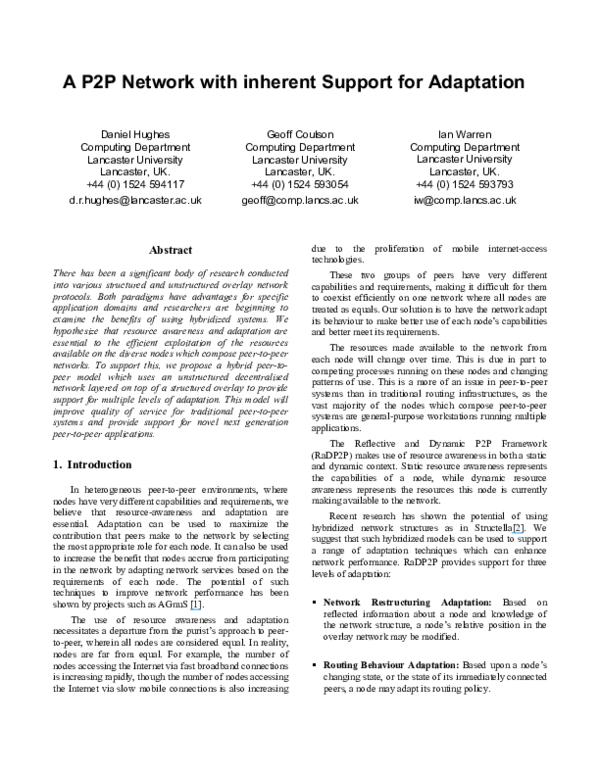 (PDF) A p2p Network with inherent support for adaptation