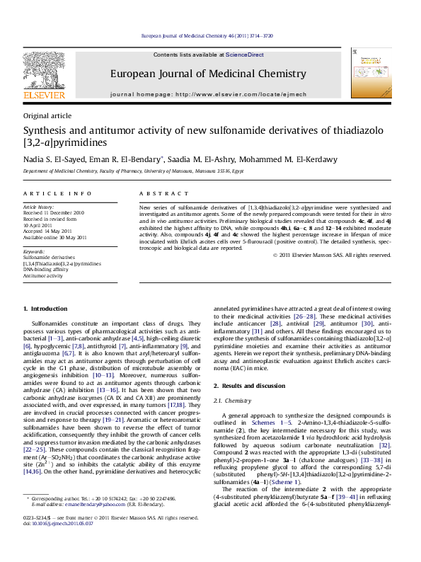 (PDF) Synthesis and antitumor activity of new sulfonamide derivatives ...