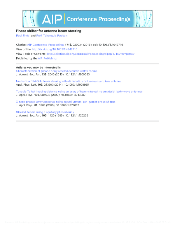 (PDF) Phase shifter for Antenna beam steering