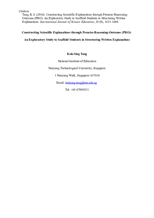 (DOC) Constructing scientific explanations through premise–reasoning ...