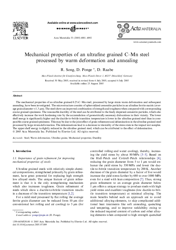(PDF) Mechanical properties of an ultrafine grained C–Mn steel ...