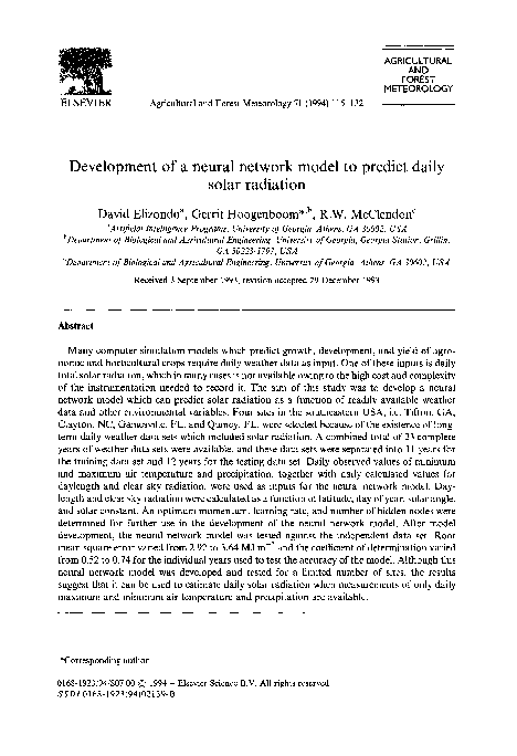 (PDF) Development of a neural network model to predict daily solar ...