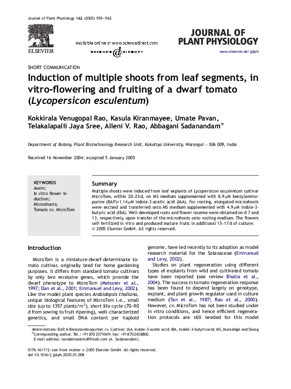 (PDF) Induction of multiple shoots from leaf segments, in vitro ...