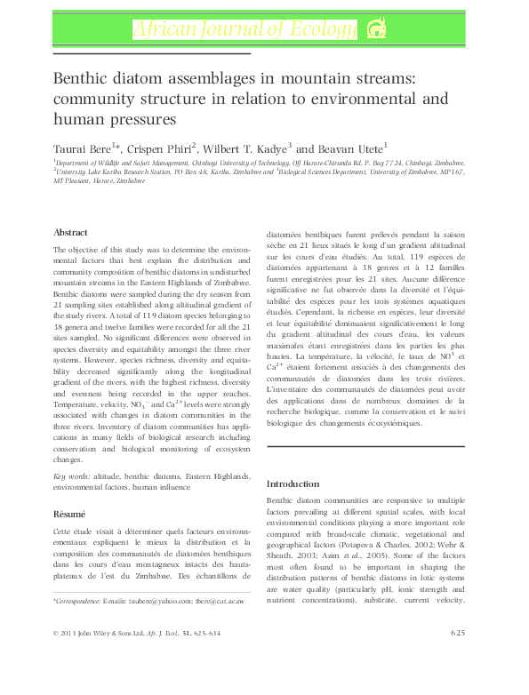 (PDF) Benthic diatom assemblages in mountain streams: community ...