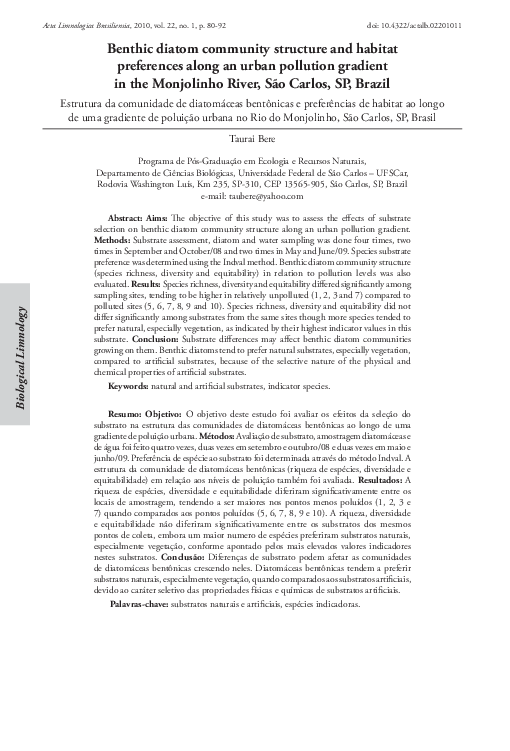 (PDF) Benthic diatom community structure and habitat preference