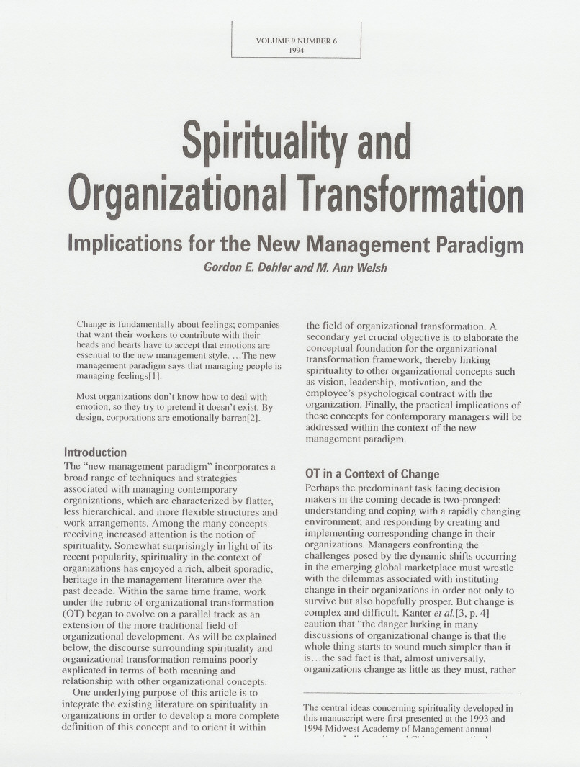 (PDF) Spirituality and Organizational Transformation : Implications for ...
