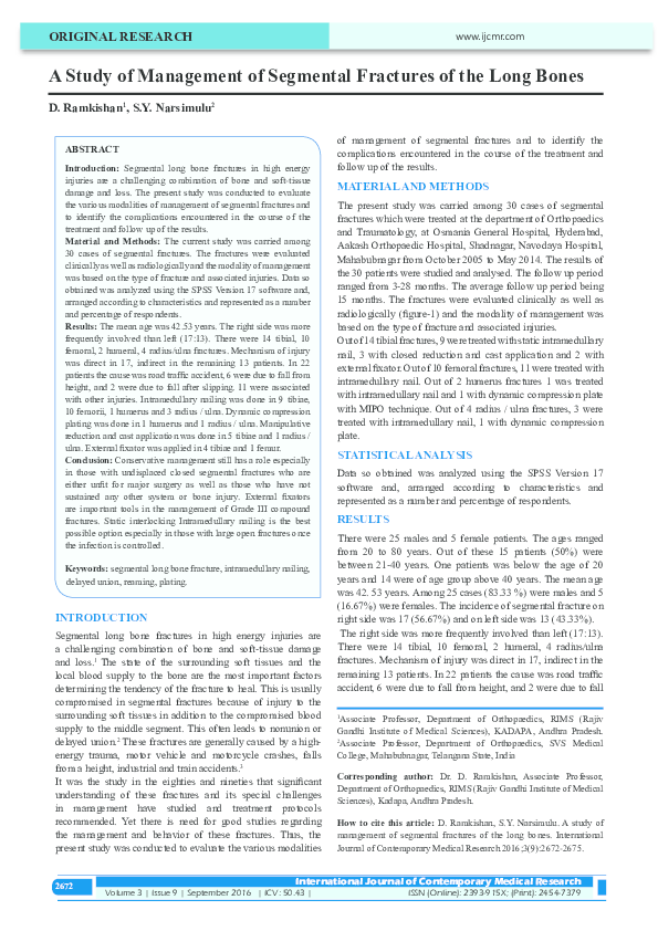 (PDF) A Study of Management of Segmental Fractures of the Long Bones