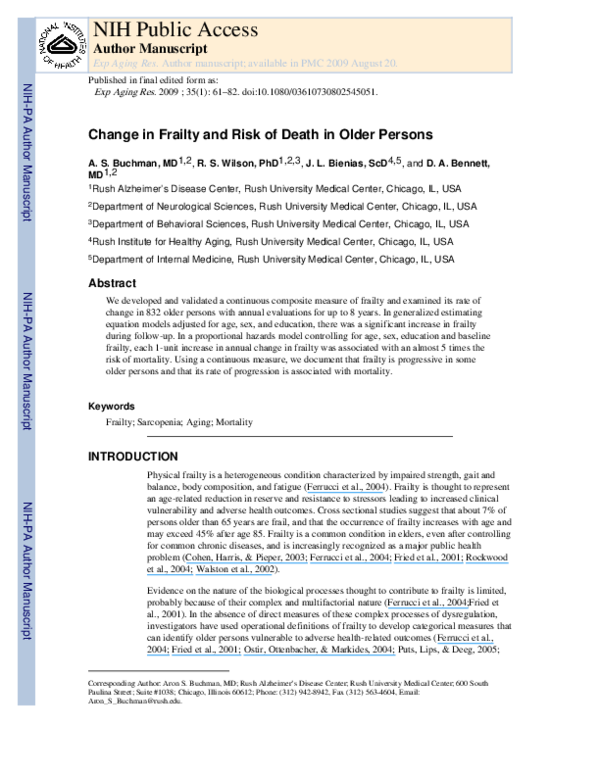(PDF) Change in Frailty and Risk of Death in Older Persons