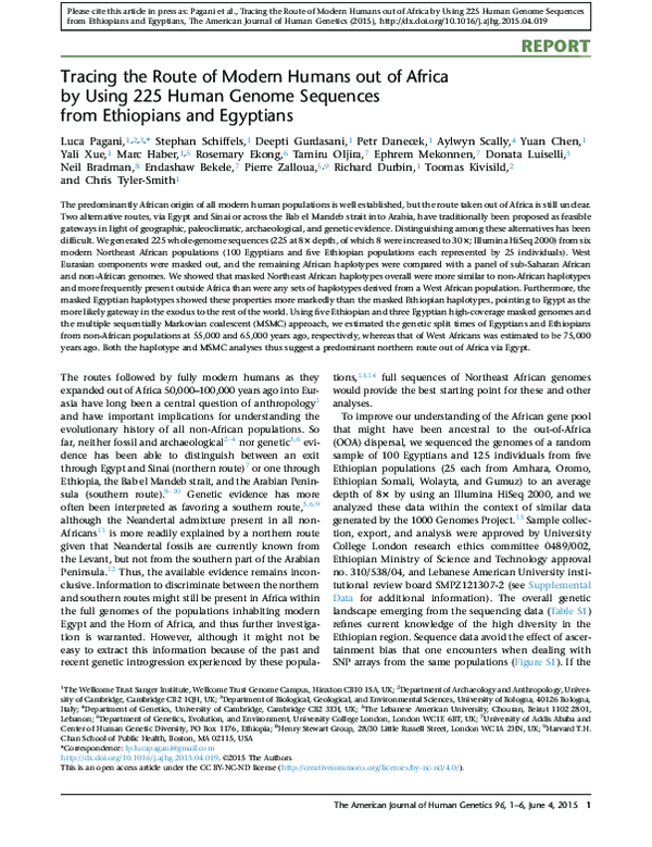 (PDF) Tracing the Route of Modern Humans out of Africa by Using 225 ...